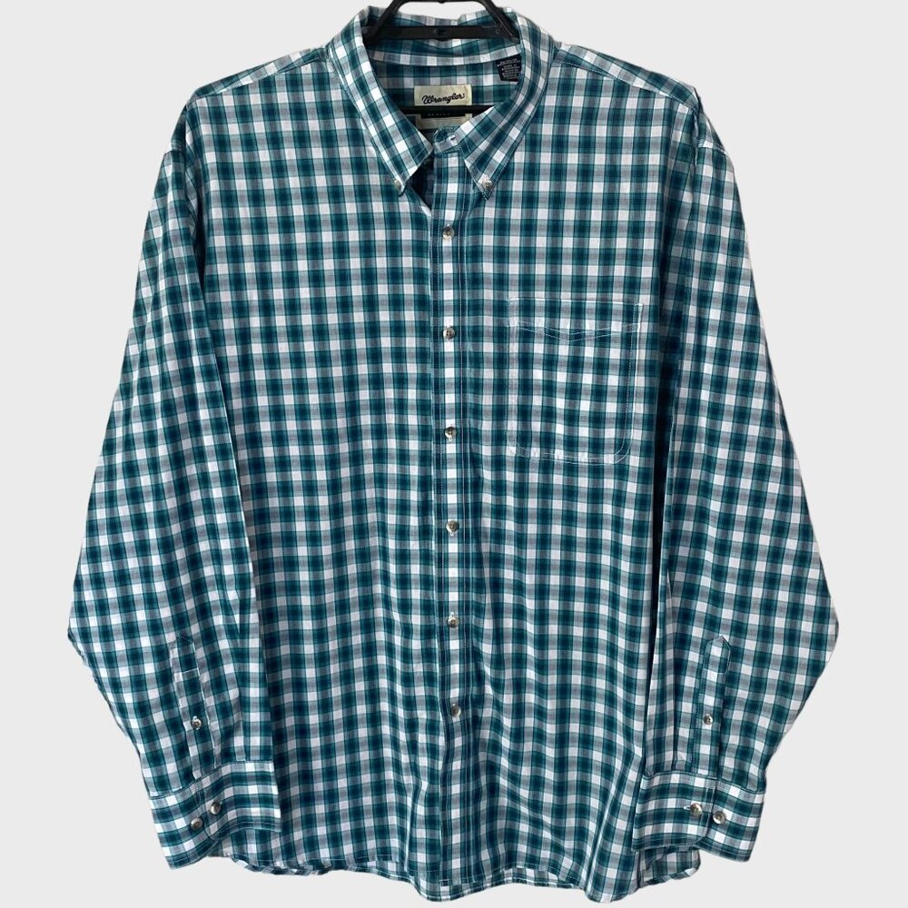 Wrangler Riata Western Plaid Button-Down Dress Shirt Teal Blue Men's Size 3X